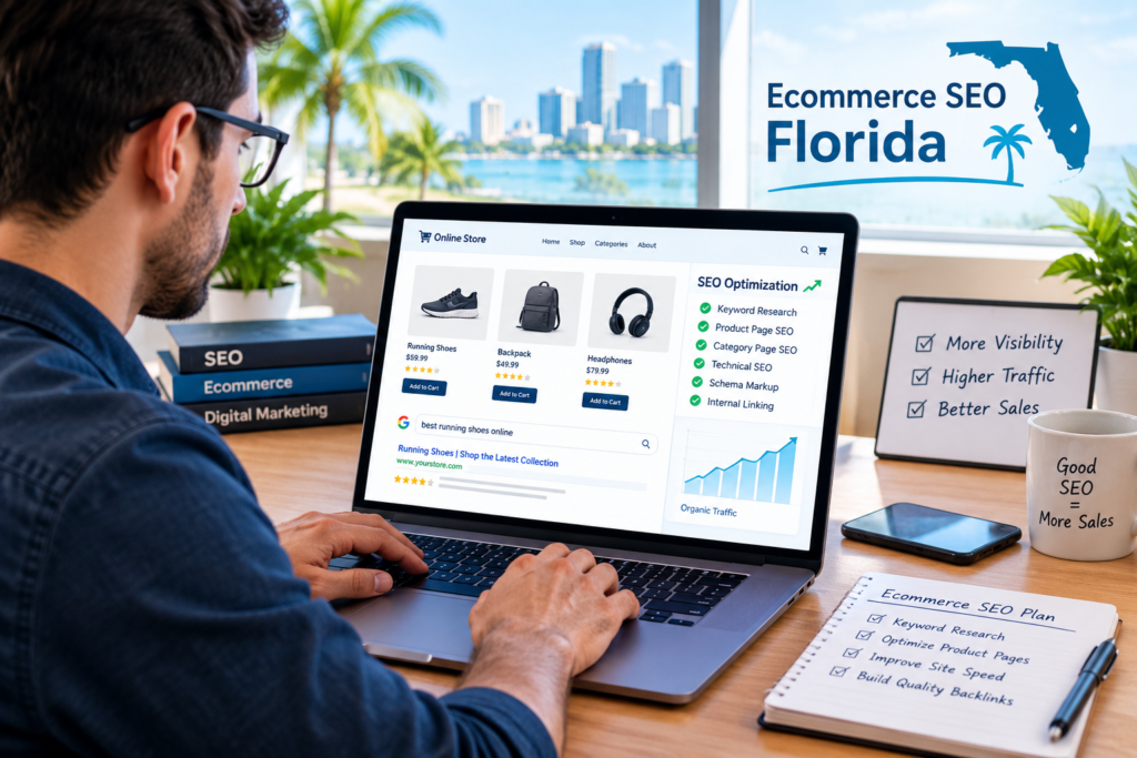 A man doing Ecommerce SEO for Florida businesses