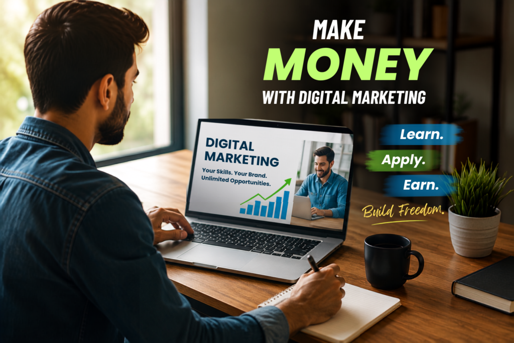 A man showing how to make money with digital marketing